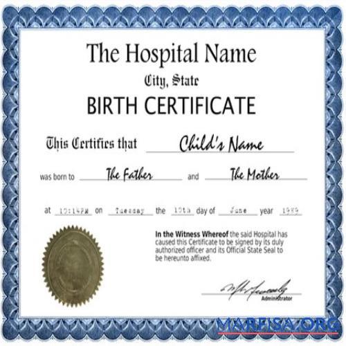 Downloadable Hospital given certificate of birth example